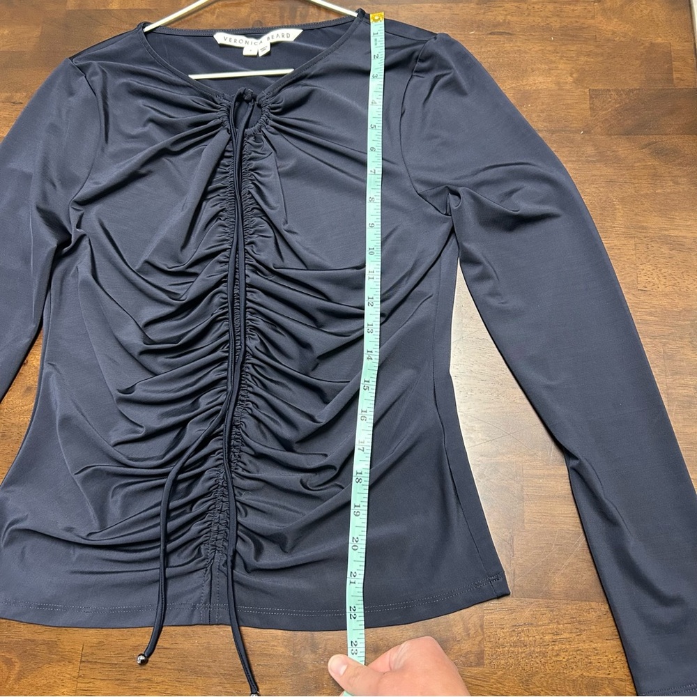 Veronica Beard Roque Top Ruched Tie Back Top in Navy Size 4 - Picture 12 of 16
